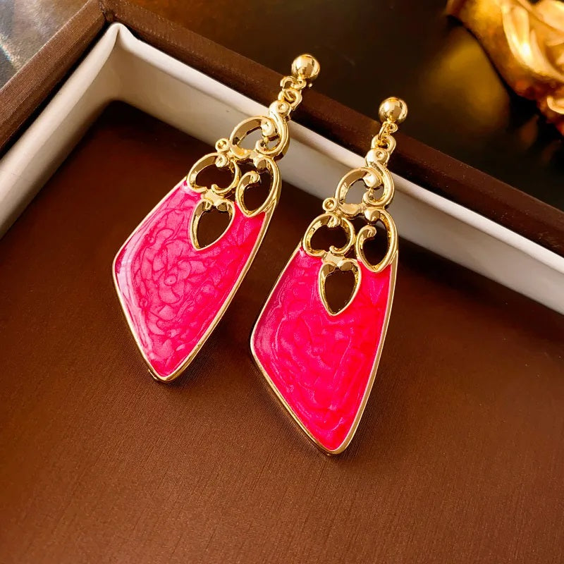 Retro Red Leaf Drop Earrings