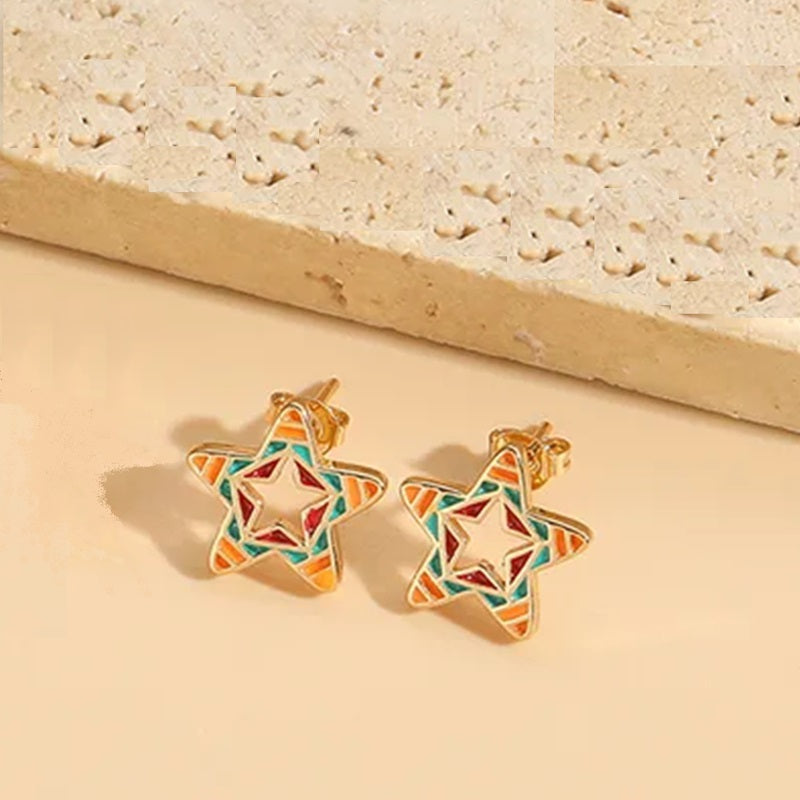 Orange Star Stud Earrings