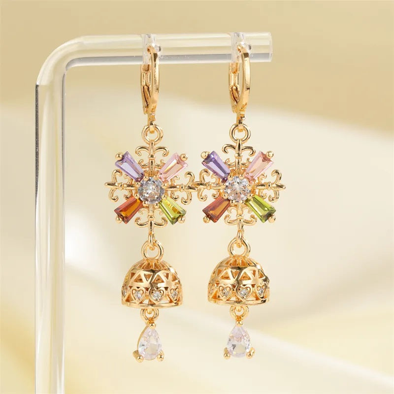 Gemstone Flower Drop Earrings