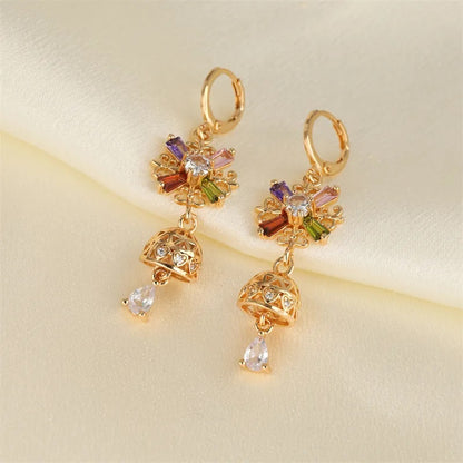 Gemstone Flower Drop Earrings