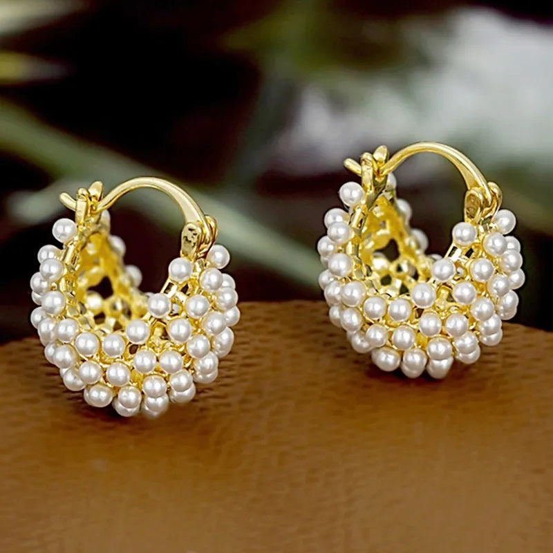 Elegant Pearl Basket Earrings