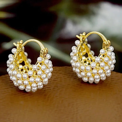 Elegant Pearl Basket Earrings