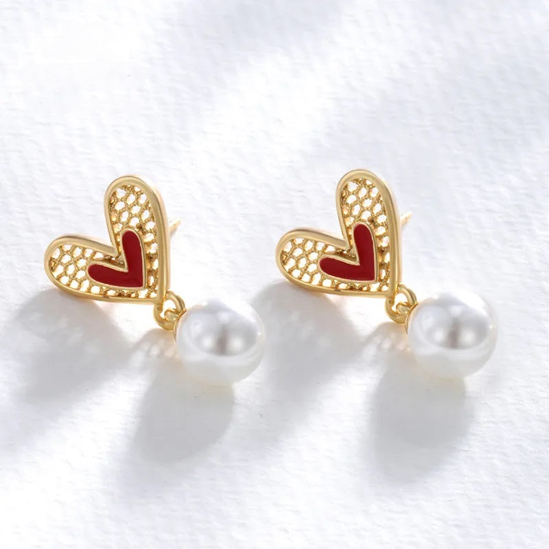 Heart Shaped Pearl Drop Earrings