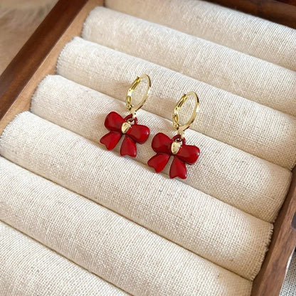 Red Bow Knot Earrings