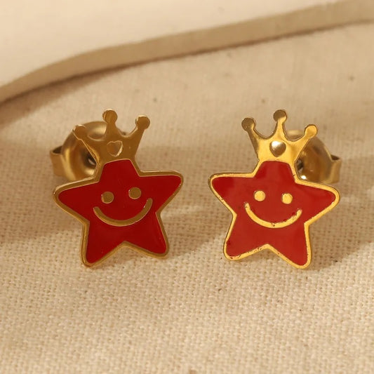 Christmas Red Star Stud Earrings