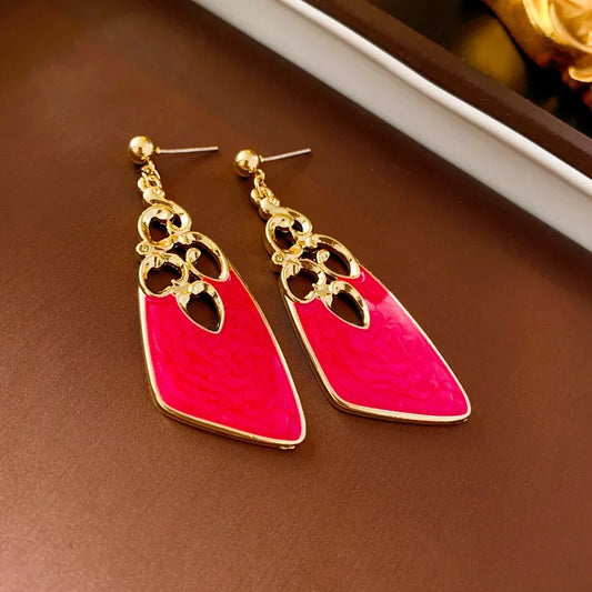 Retro Red Leaf Drop Earrings