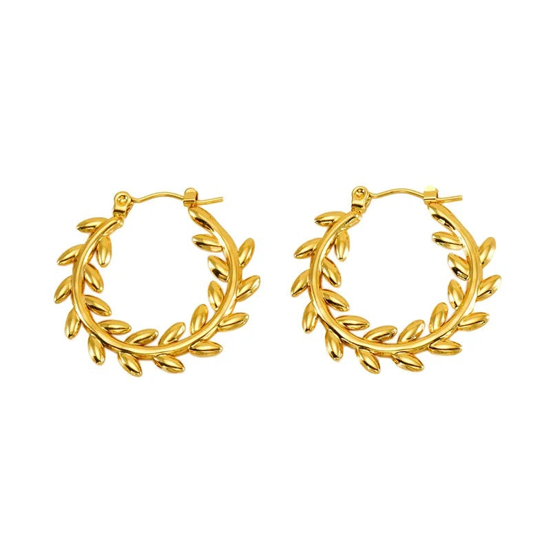 Gold Leaf Hoop Earrings