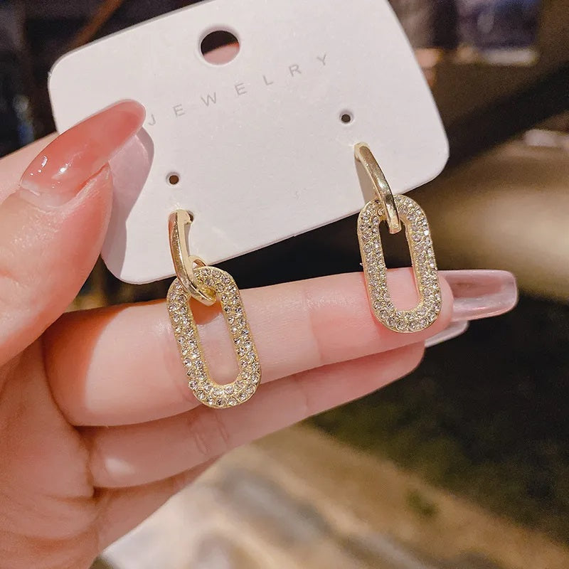 Zircon Square Chain Earrings