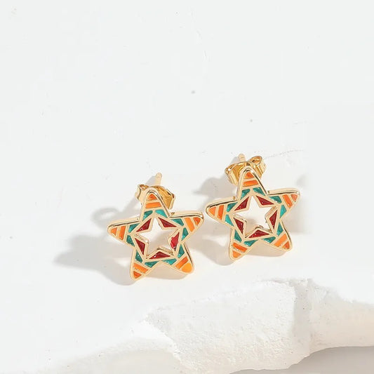 Orange Star Stud Earrings