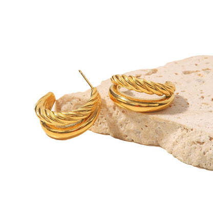 C-Shape Gold Stud Earrings