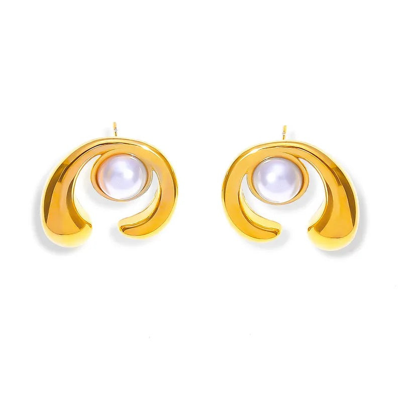 C-Shaped Pearl Stud Earrings