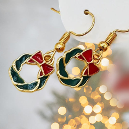 Classic Christmas Wreath Drop Earrings