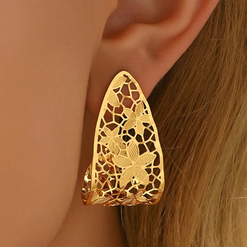 Gold Flower Studs Earrings